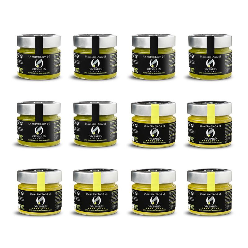 Mermeladas Aceite De Oliva Virgen Extra Oro Bailén Picual y arbequina combinación Caja 12 unidades