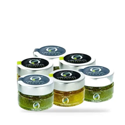 Oro de Bailén Picual and Arbequina olive oil pearls, case of 12 × 50 g jars