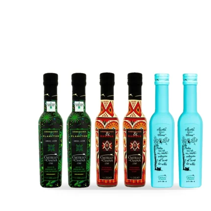 Combinación de aceites Castillo de Canena Harissa, Plancton y Humo de roble. Estuche de 6 botellas de 250 ml