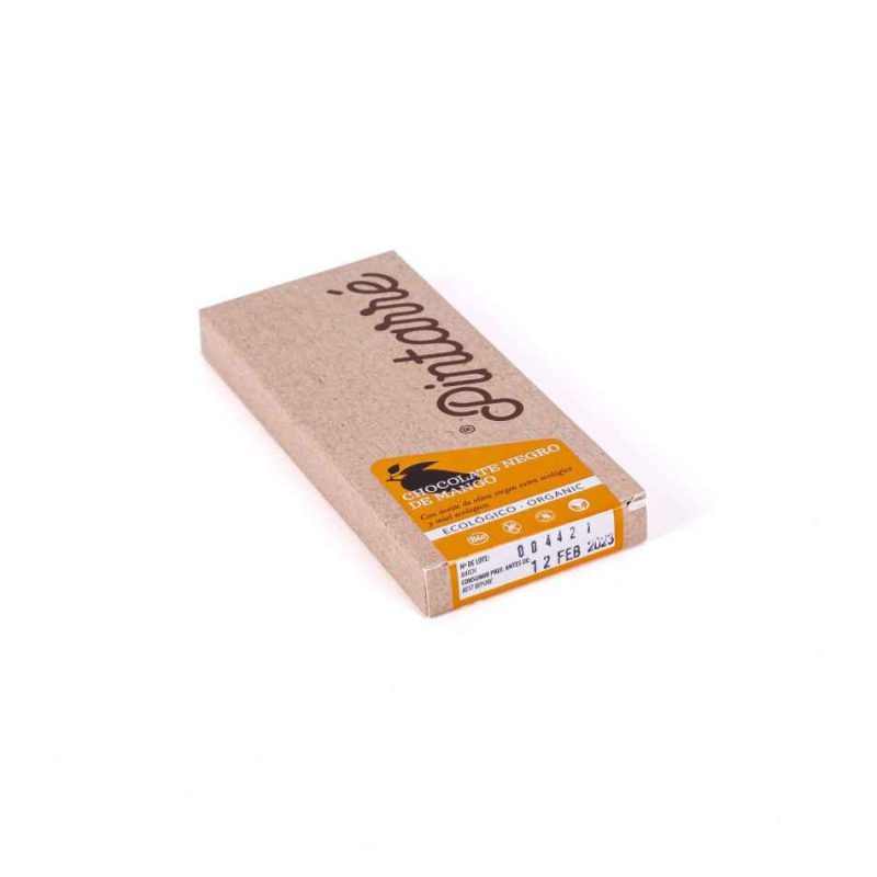 Chocolate negro bio con mango. 74% cacao