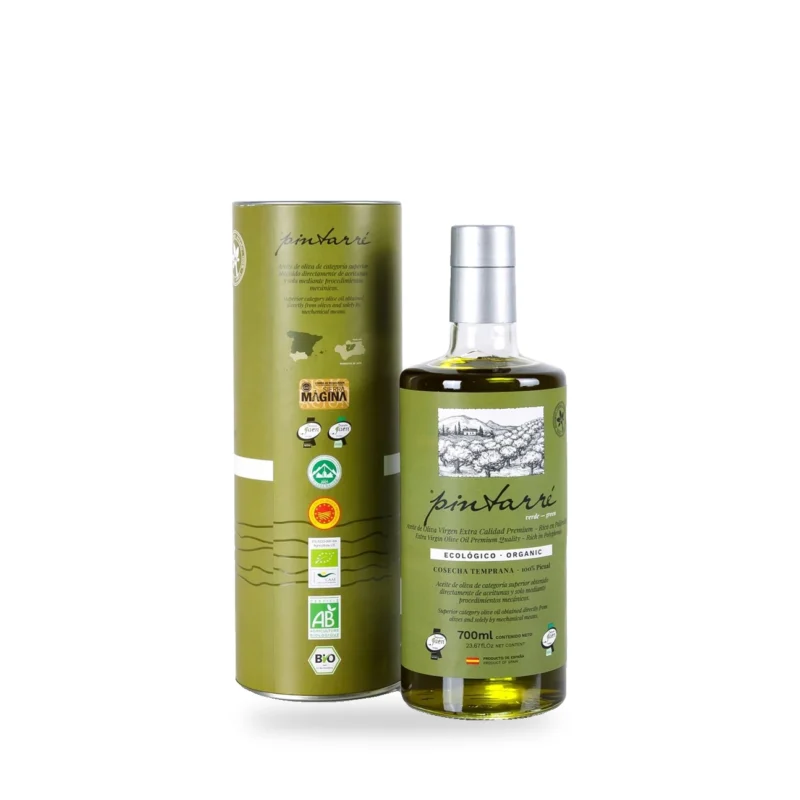 Botella de Pintarré temprano, aceite de oliva ecológico de cosecha temprana