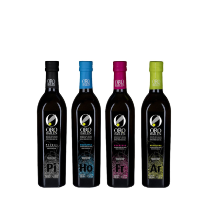 Oro bailén combinación de botellas PICUAL - ARBEQUINA - HOJIBLANCA - FRANTOIO. Caja de 12 ud de 500 ml