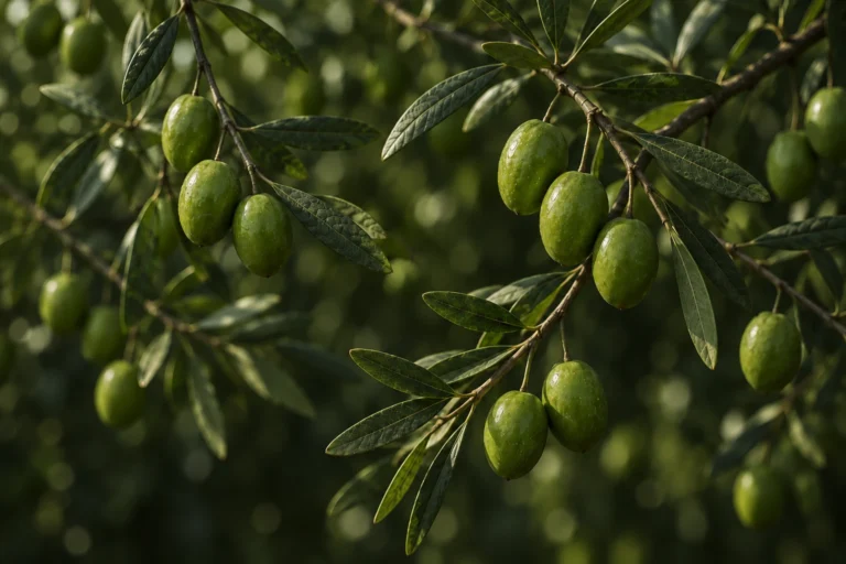 Olives vertes de la nouvelle récolte sur l’olivier
